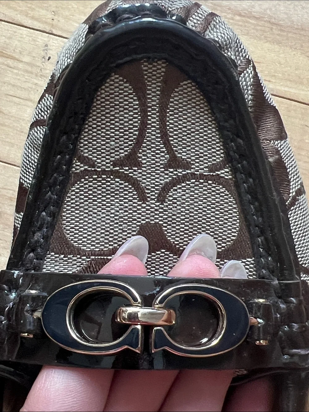 Coach Beige and Brown Signature Canvas Loafers with Gold Hardware